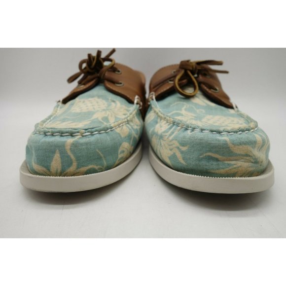 Brooks Brothers Brown Leather Floral Print Deck Boat Loafers Shoes Men\'s 9 D main image 4